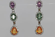 Load image into Gallery viewer, Ladies 18K White Gold Multicolored Sapphire and Diamond Earrings.