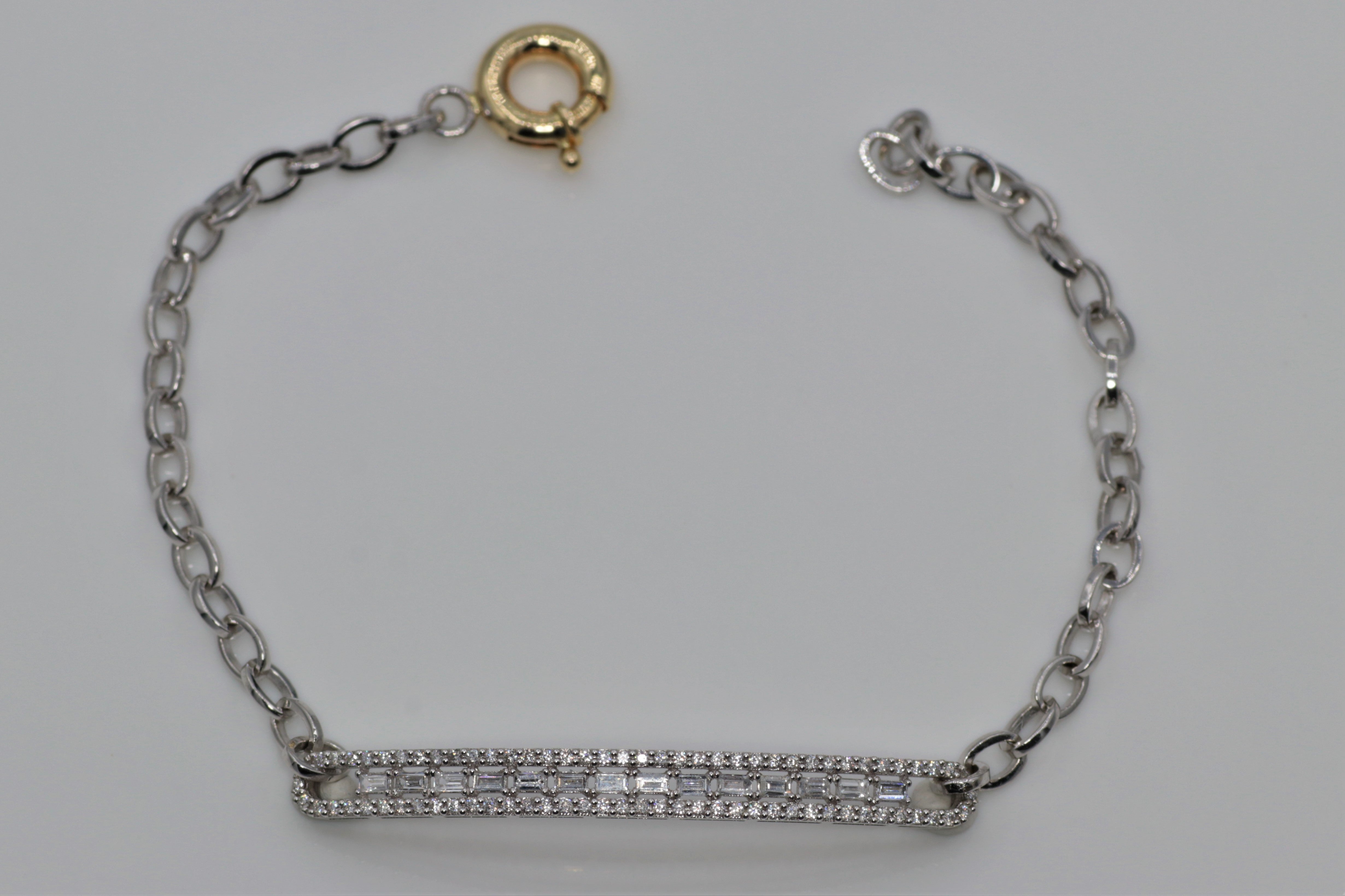 Ladies 14k White Gold Baguette Diamond Bracelet