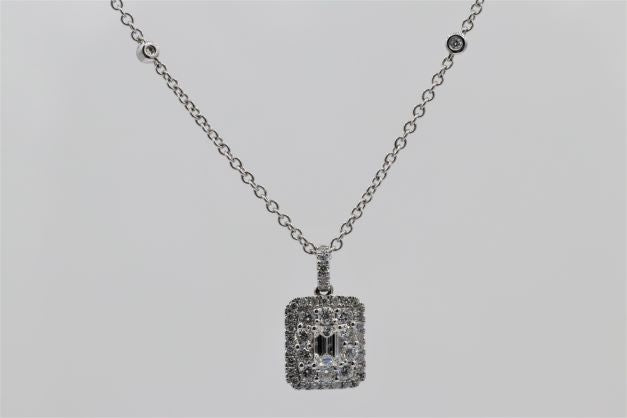 Ladies 14k White Gold Diamond Cluster necklace