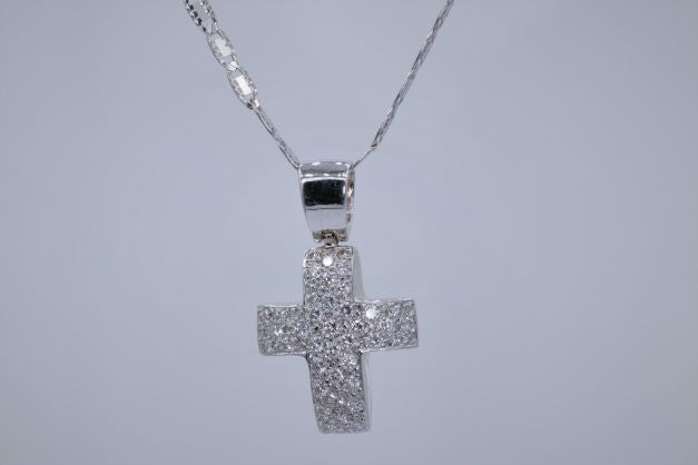 Mens 18k White Gold Diamond Cross Necklace