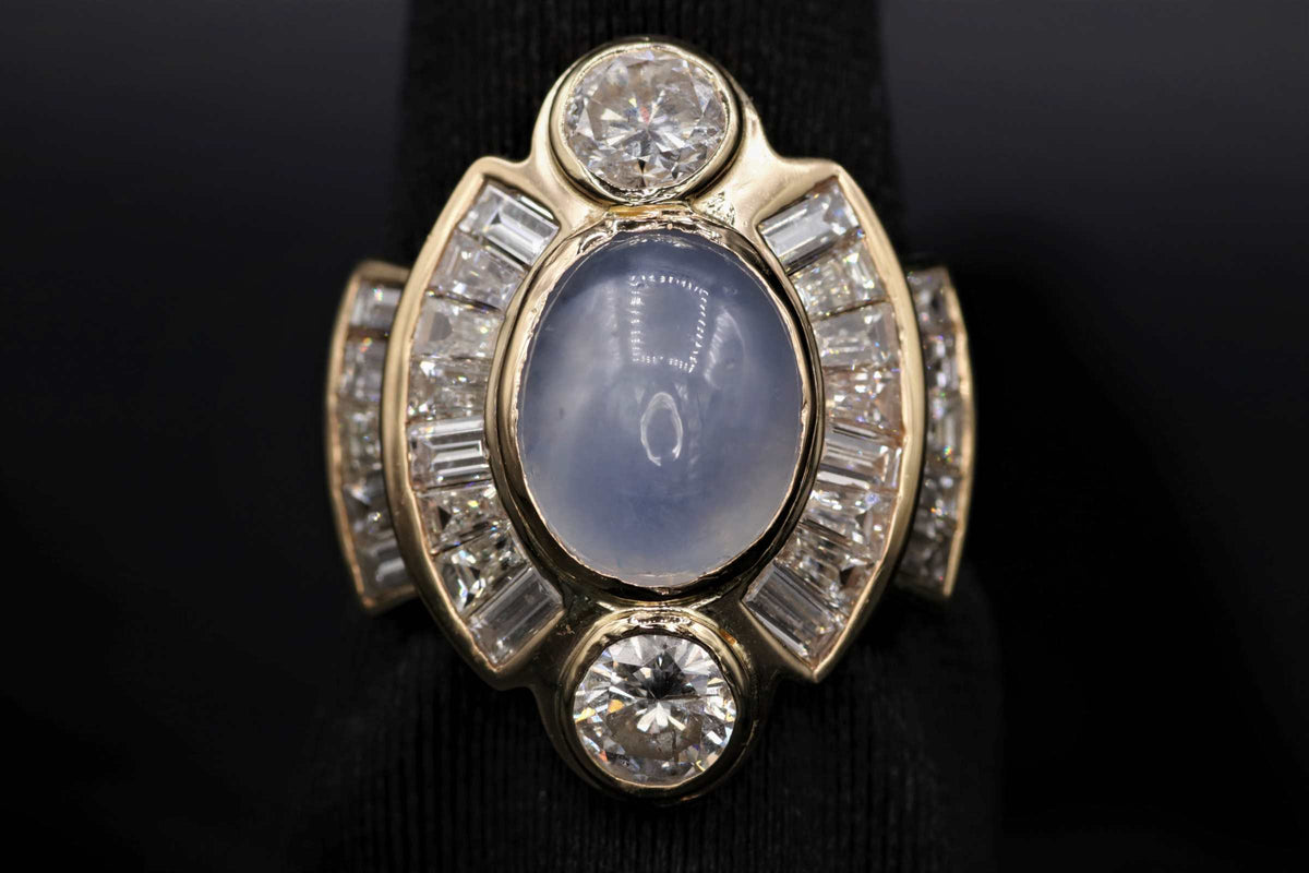 Ladies 14k Yellow Gold Vintage Star Sapphire and Diamond Ring