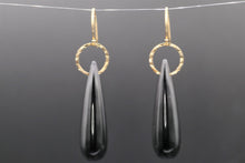 Load image into Gallery viewer, Ladies 14k Yellow Gold Onyx Drop Earrings